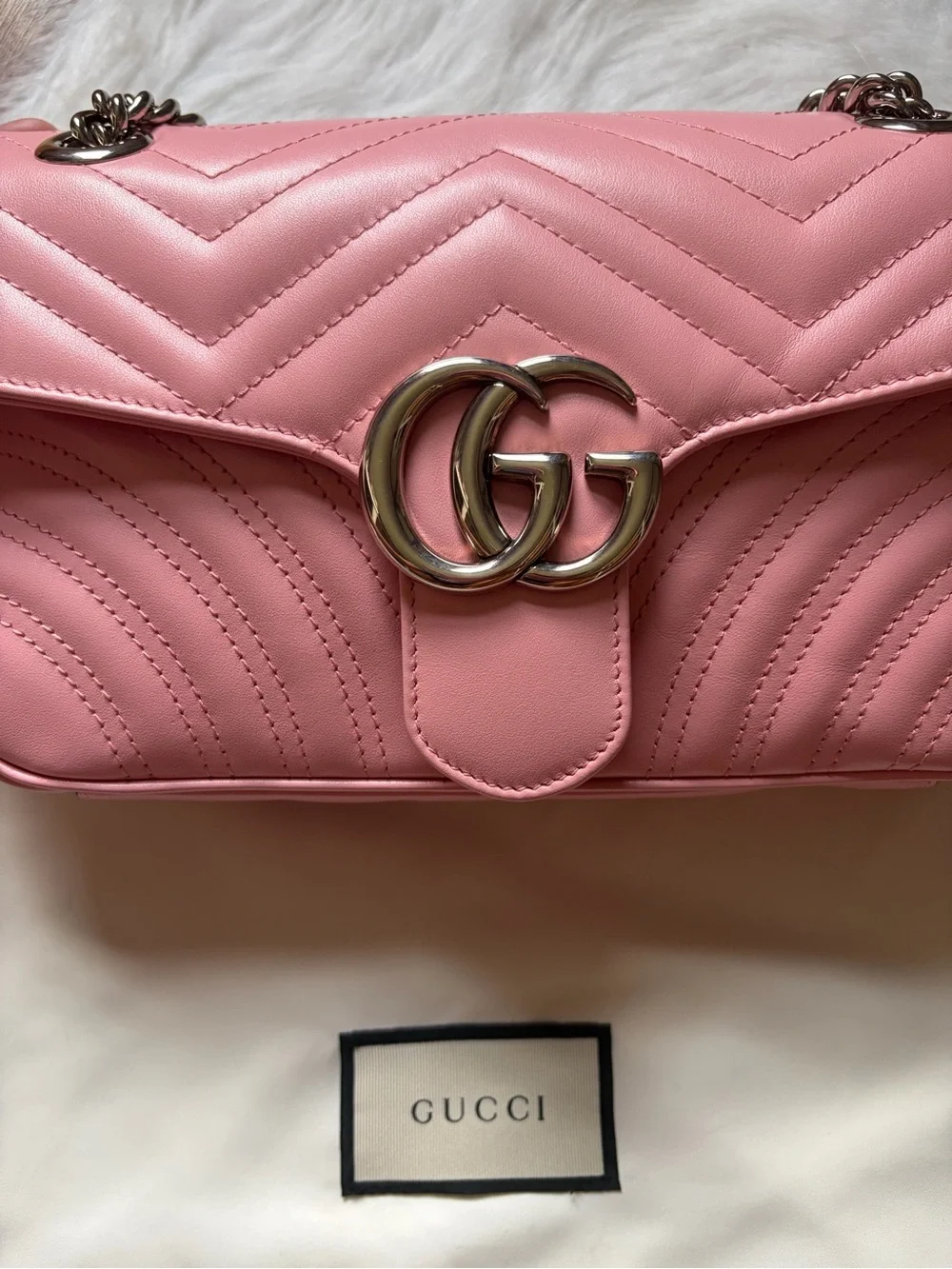 Gucci Pink GG Marmont Quilted Shoulder Bag with Chain Strap